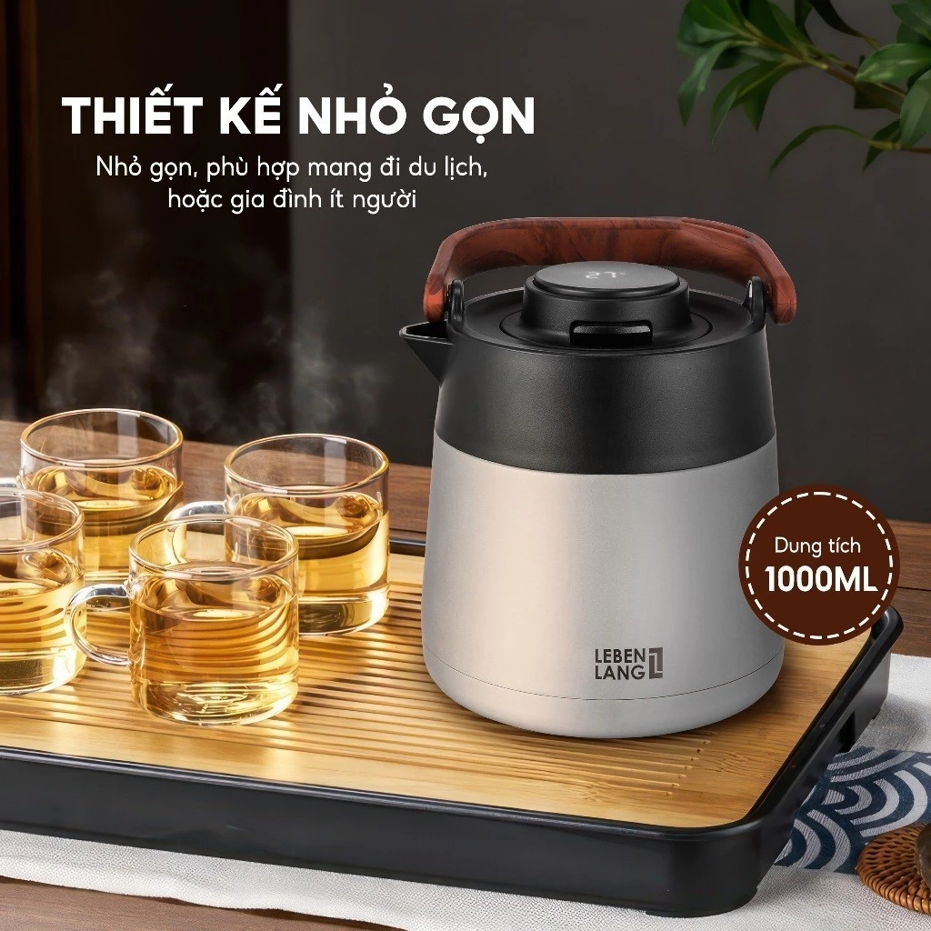 Bình Pha Trà Giữ Nhiệt LEBENLANG LBL3031 Dung Tích 1000ml, Lõi Lọc Inox, Màn Hình Hiển Thị Nhiệt Độ