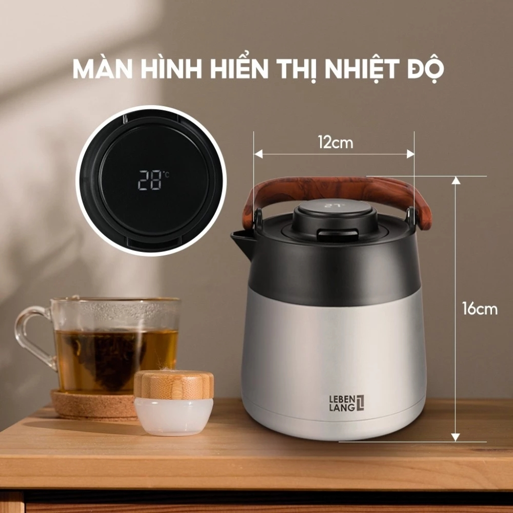 Bình Pha Trà Giữ Nhiệt LEBENLANG LBL3031 Dung Tích 1000ml, Lõi Lọc Inox, Màn Hình Hiển Thị Nhiệt Độ