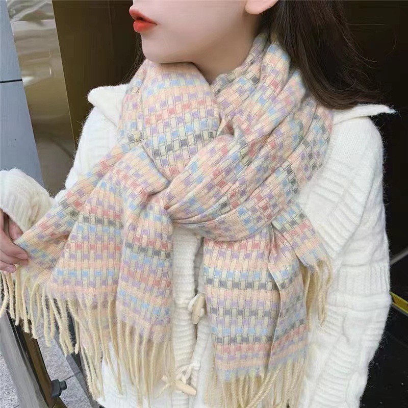 Khăn Quàng Cổ , Khăn Choàng Len Dạ Mỏng họa tiết Kẻ Hạt Lựu PK12