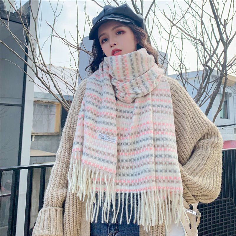 Khăn Quàng Cổ , Khăn Choàng Len Dạ Mỏng họa tiết Kẻ Hạt Lựu PK12