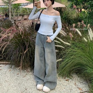 Quần Jeans Bò Nữ Suông Ống Rộng Cạp Cao Avocado Wash Màu Vintage Cạp Cao Ống Siêu Rộng 25-27cm cao cấp