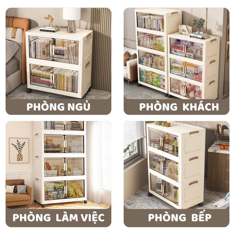 [KÍCH THƯỚC LỚN 80CM] Tủ Nhựa Gấp Gọn ENODA HOME, Tủ Đựng Đồ, Đựng Quần Áo Có Bánh Xe Cửa Trong Suốt TUN048