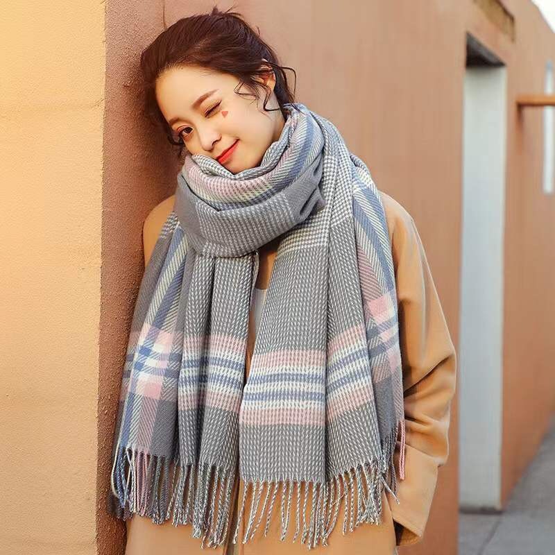 Khăn Choàng Cổ siêu ấm, Khăn Len Dạ Mỏng Kẻ Hạt Gạo Hàn Quốc PK10