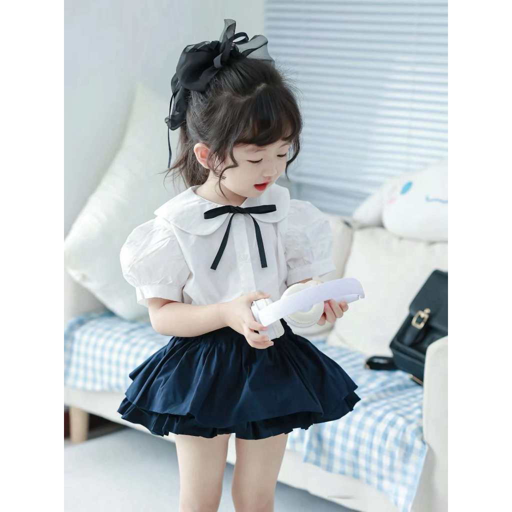 Sét học sinh áo sơ mi kèm chân váy tầng cho bé gái 10-20kg đồ tốt nghiệp Sandal (ảnh chụp thứ hai)