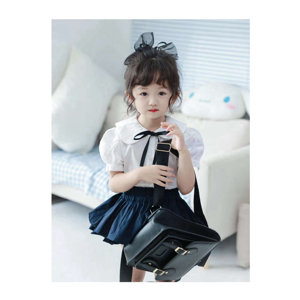 Sét học sinh áo sơ mi kèm chân váy tầng cho bé gái 10-20kg đồ tốt nghiệp Sandal (ảnh chụp thứ hai)
