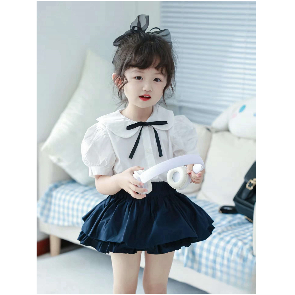 Sét học sinh áo sơ mi kèm chân váy tầng cho bé gái 10-20kg đồ tốt nghiệp Sandal (ảnh chụp thứ hai)