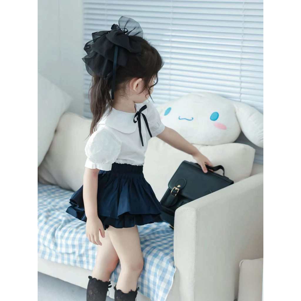 Sét học sinh áo sơ mi kèm chân váy tầng cho bé gái 10-20kg đồ tốt nghiệp Sandal (ảnh chụp thứ hai)