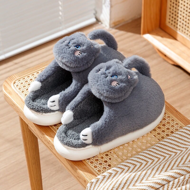 Dép Lông mèo Con Ôm Chân 3D Nổi Có Đuôi dễ thương, Dép đi trong nhà, Dép văn phòng siêu ấm DP86