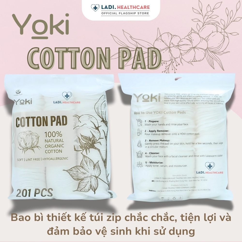 [SET 201 Cái] Bông tẩy trang YOKI 100% Cotton tự nhiên mềm mịn giúp sạch sâu