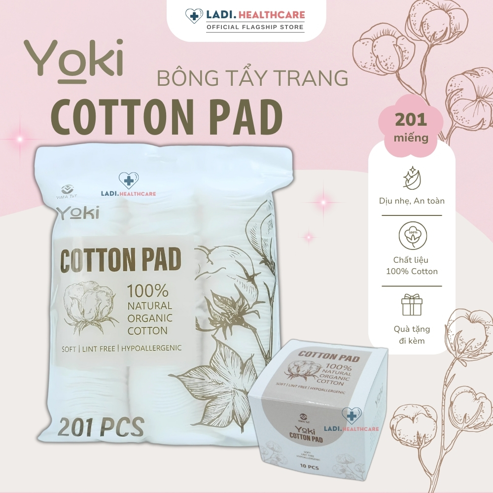 [SET 201 Cái] Bông tẩy trang YOKI 100% Cotton tự nhiên mềm mịn giúp sạch sâu