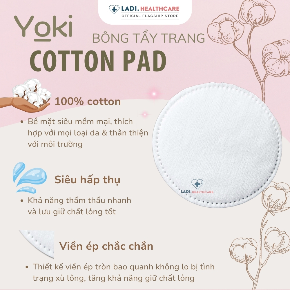 [SET 201 Cái] Bông tẩy trang YOKI 100% Cotton tự nhiên mềm mịn giúp sạch sâu