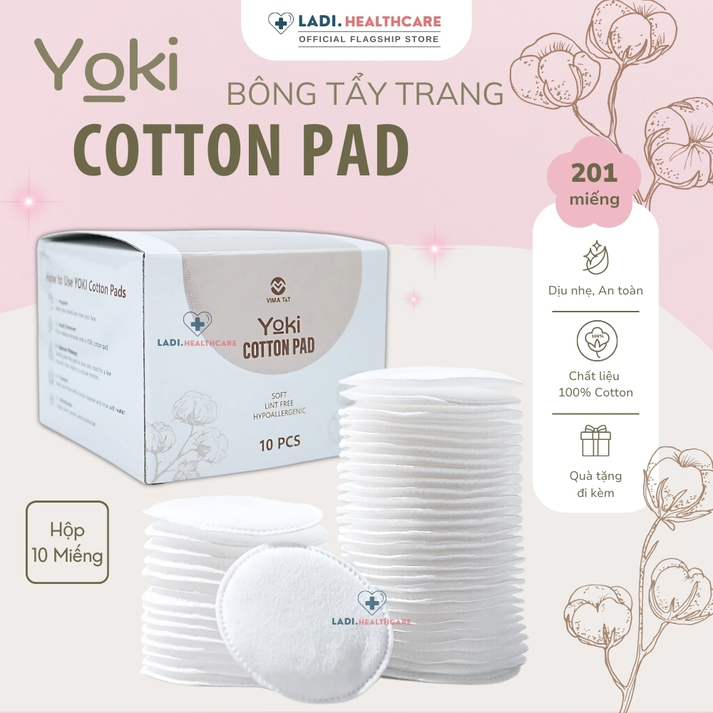 [SET 201 Cái] Bông tẩy trang YOKI 100% Cotton tự nhiên mềm mịn giúp sạch sâu