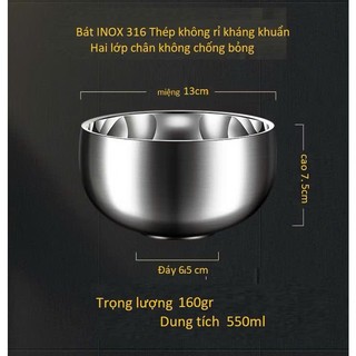 Inox 316 Bát Cơm 13cm Hai Lớp Cách Nhiệt Bát Canh Chống Nóng Bat An Toàn Người Gìà Trẻ Em
