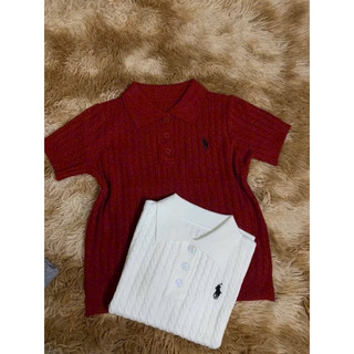 Áo len nữ cộc tay polo hình ngựa thêu cổ bẻ free size len xoắn thừng mã 389