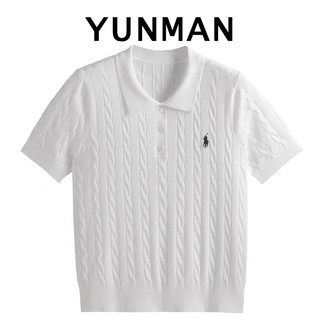 Áo len nữ cộc tay polo hình ngựa thêu cổ bẻ free size len xoắn thừng mã 389