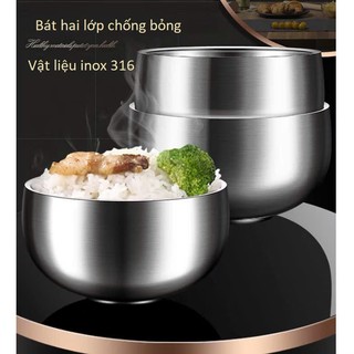 Inox 316 Bát Cơm 13cm Hai Lớp Cách Nhiệt Bát Canh Chống Nóng Bat An Toàn Người Gìà Trẻ Em