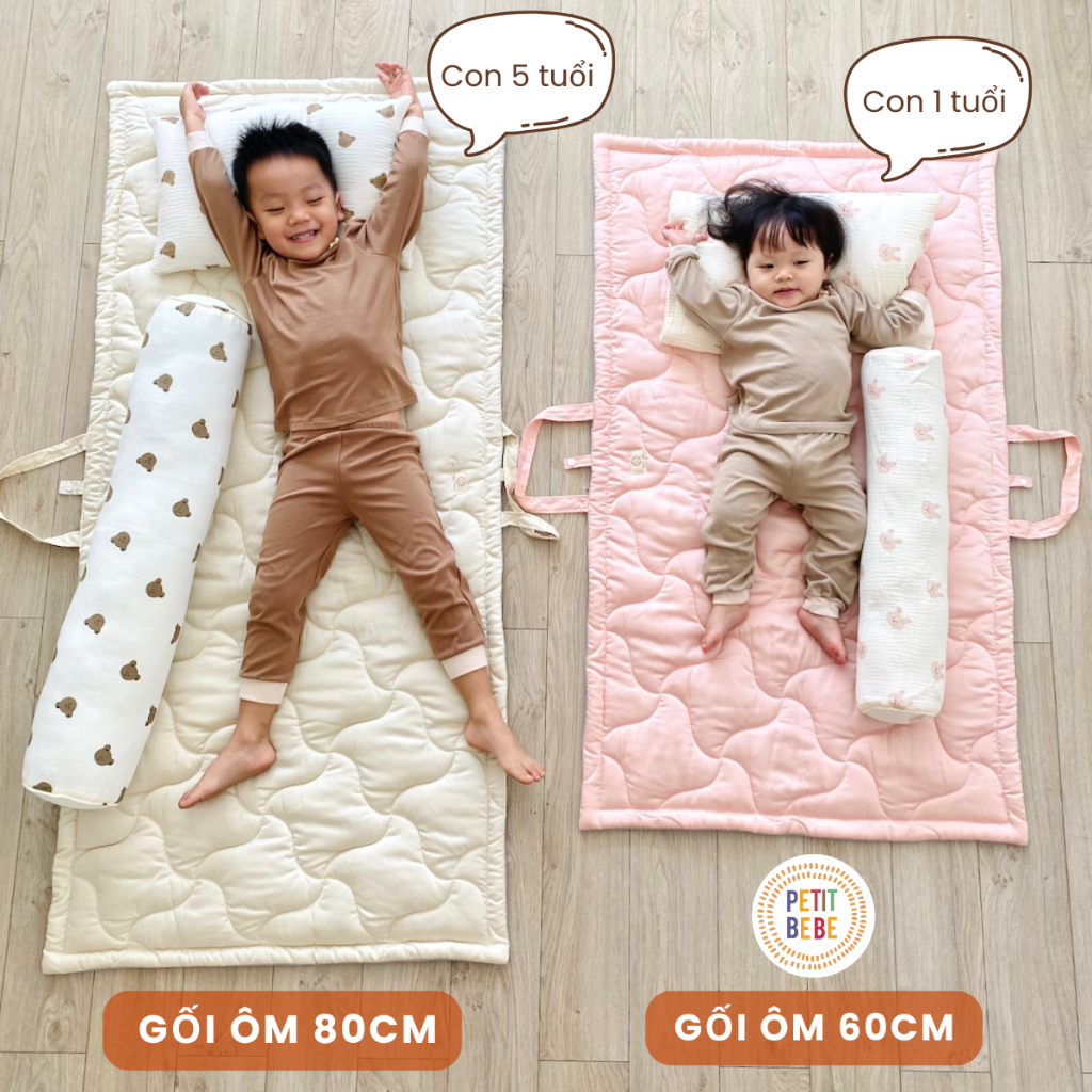 Ảnh Gối ôm dài 80cm cho bé mẫu gíao tiểu học PETIT BEBE muslin thấm hút thoáng khí 4