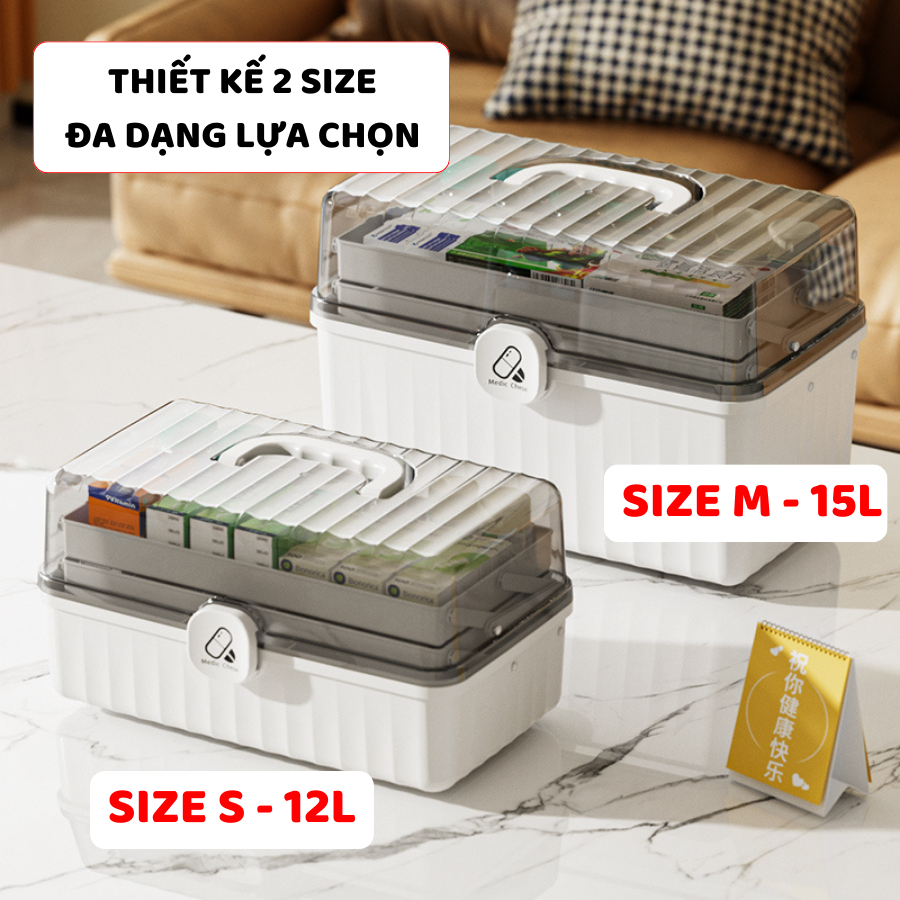 Hộp Đựng Thuốc 3 Tầng ENODA HOME, Hộp Đựng Thuốc, Đồ Y Tế Gia Đình Có Tay Cầm, Khóa Đóng Mở An Toàn Q080