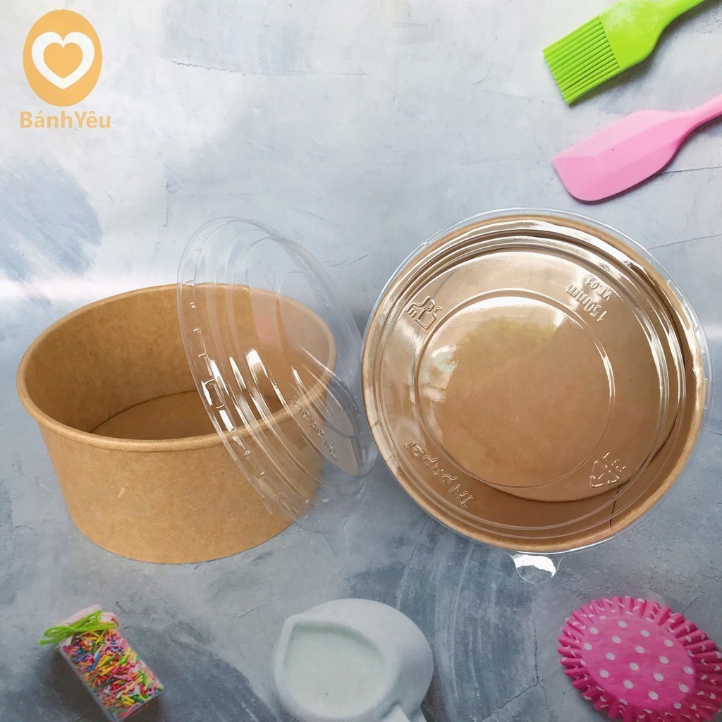 Bộ 5 Tô giấy/Hộp giấy tròn đựng bánh Kraft nắp trong PET