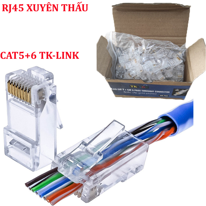 Đầu mạng RJ45 Cat6 xuyên thấu AMP/ TIKA- Hộp 100c - Loại tốt, Chống ...