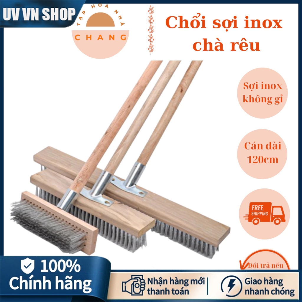 Chổi sắt sợi inox 304 không gỉ chà rong rêu vệ sinh sân vườn, lối đi ...