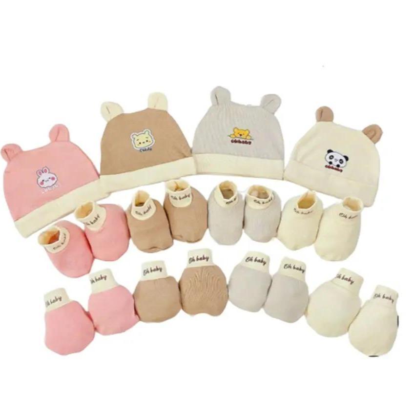 Bộ Sét Mũ, Bao Tay, Bao Chân Chất Cotton Babyboo TH03 Cho Bé Sơ Sinh Vải Cotton