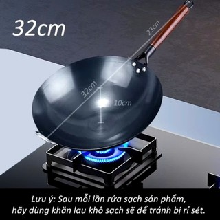CHẢO XÀO SIZE 32 - Chảo Thép chống dính Chiên Xào - Chảo thép tôi sẵn kháng rỉ Chống Dính Cán Gỗ Sồi Cao CẤP - CHÃOXAO99