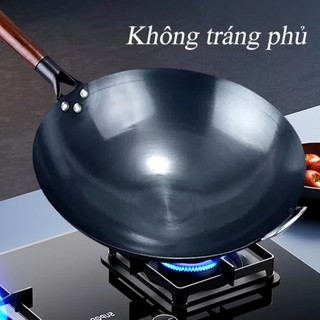 CHẢO XÀO SÂU LÒNG SIZE 32 - Chảo Thép Chống Dính Chiên Xào-Chảo Thép Tôi Sẵn Kháng Rỉ - Chống Dính Cán Gỗ Sồi Cao Cấp
