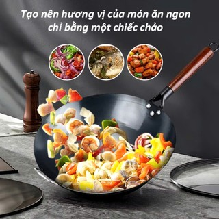 CHẢO XÀO SIZE 32 - Chảo Thép chống dính Chiên Xào - Chảo thép tôi sẵn kháng rỉ Chống Dính Cán Gỗ Sồi Cao CẤP - CHÃOXAO99