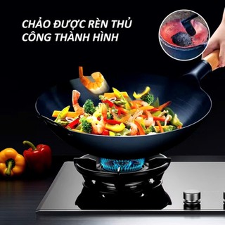 CHẢO XÀO SIZE 32 - Chảo Thép chống dính Chiên Xào - Chảo thép tôi sẵn kháng rỉ Chống Dính Cán Gỗ Sồi Cao CẤP - CHÃOXAO99
