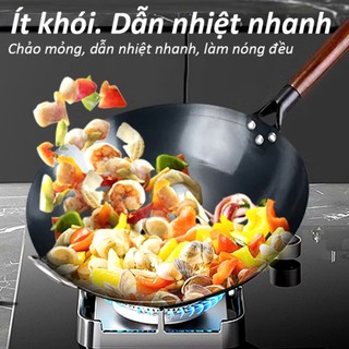 CHẢO XÀO SIZE 32 - Chảo Thép chống dính Chiên Xào - Chảo thép tôi sẵn kháng rỉ Chống Dính Cán Gỗ Sồi Cao CẤP - CHÃOXAO99