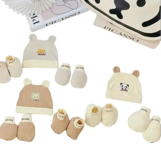 Bộ Sét Mũ, Bao Tay, Bao Chân Chất Cotton Babyboo TH03 Cho Bé Sơ Sinh Vải Cotton