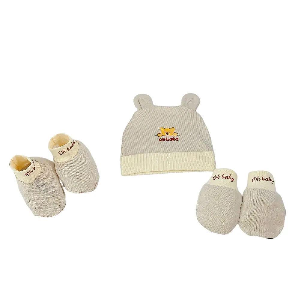 Bộ Sét Mũ, Bao Tay, Bao Chân Chất Cotton Babyboo TH03 Cho Bé Sơ Sinh Vải Cotton
