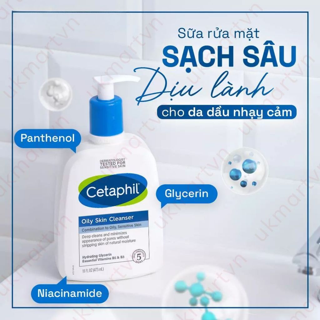 Sữa rửa mặt dịu lành cho da dầu nhạy cảm CETAPHIL OILY SKIN CLEANSER 473ml Dưỡng Da Hiệu Quả