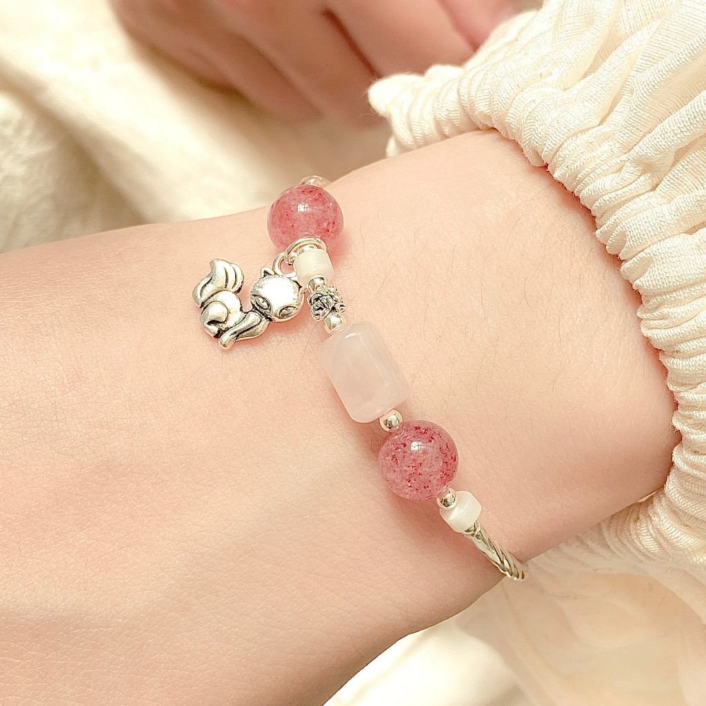 Ảnh Vòng Tay Thạch Anh Hồng, Dâu Hồng Charm Random SP007781 Gypsy.lala 1