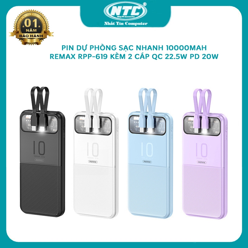 Sạc dự phòng nhanh 10000mAh Remax RPP-619 sạc được Aifon 15 16 - tích ...