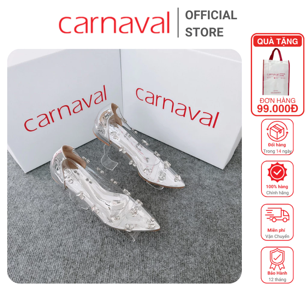 Giày Nữ Carnaval Đính Đá Trong Suốt Mũi Nhọn