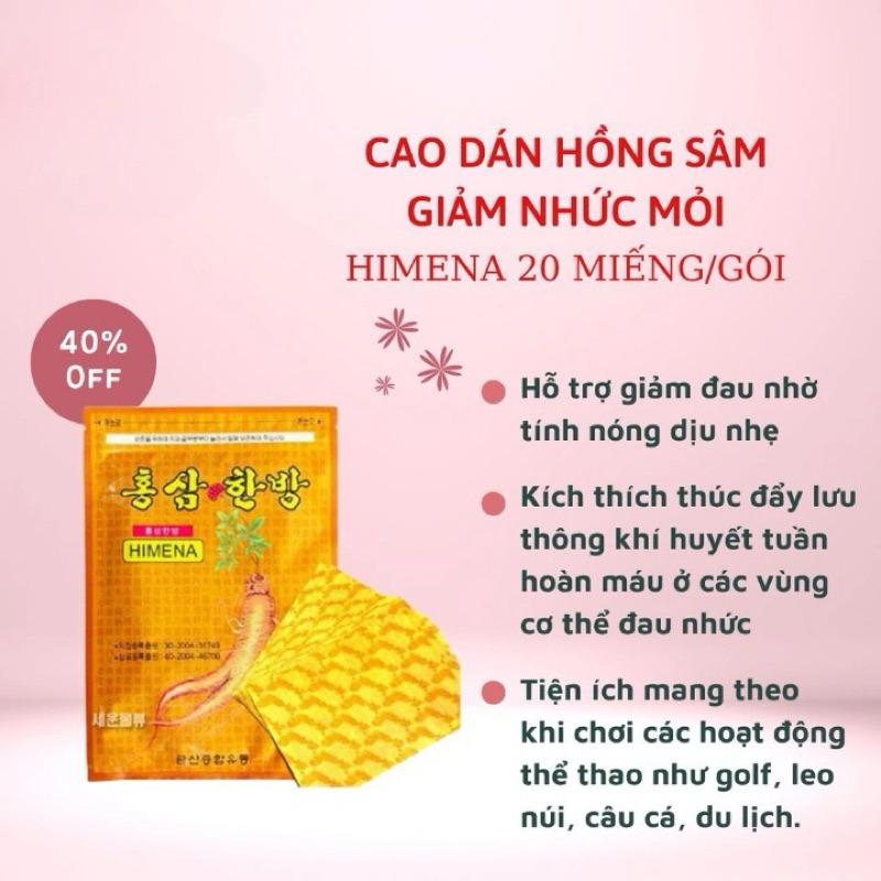 Miếng dán hồng sâm Himena Hàn quốc-Giảm đau nhứt
