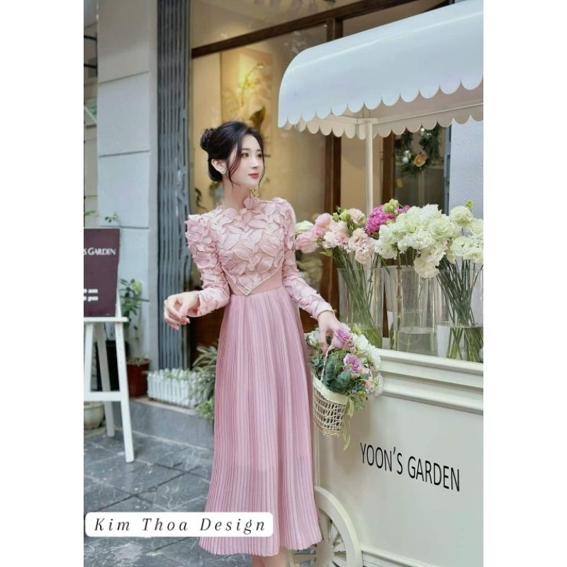Váy Ren Lá Hồng Thiết Kế Cao Cấp – Kim Thoa Design | Kèm video thật