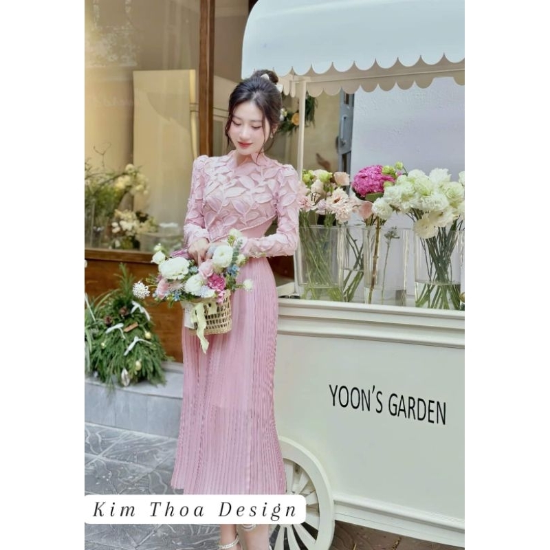 Váy Ren Lá Hồng Thiết Kế Cao Cấp – Kim Thoa Design | Kèm video thật