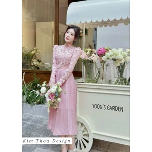 Váy Ren Lá Hồng Thiết Kế Cao Cấp – Kim Thoa Design | Kèm video thật