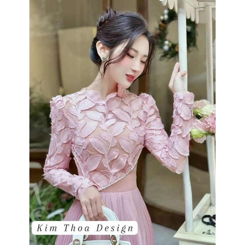 Váy Ren Lá Hồng Thiết Kế Cao Cấp – Kim Thoa Design | Kèm video thật