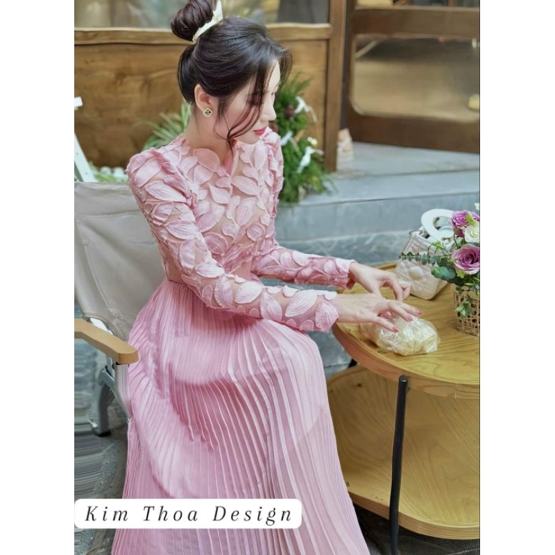 Váy Ren Lá Hồng Thiết Kế Cao Cấp – Kim Thoa Design | Kèm video thật