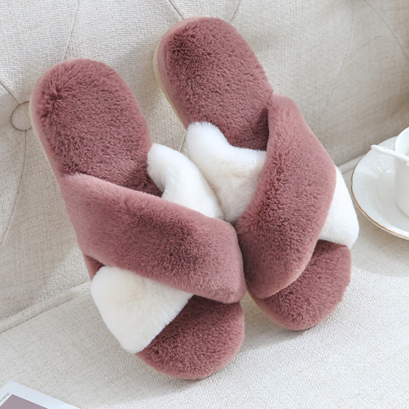Dép Bông Quai Chéo Đế Cao Su chống trơn trượt, Lông Siêu Mềm Mịn DP95