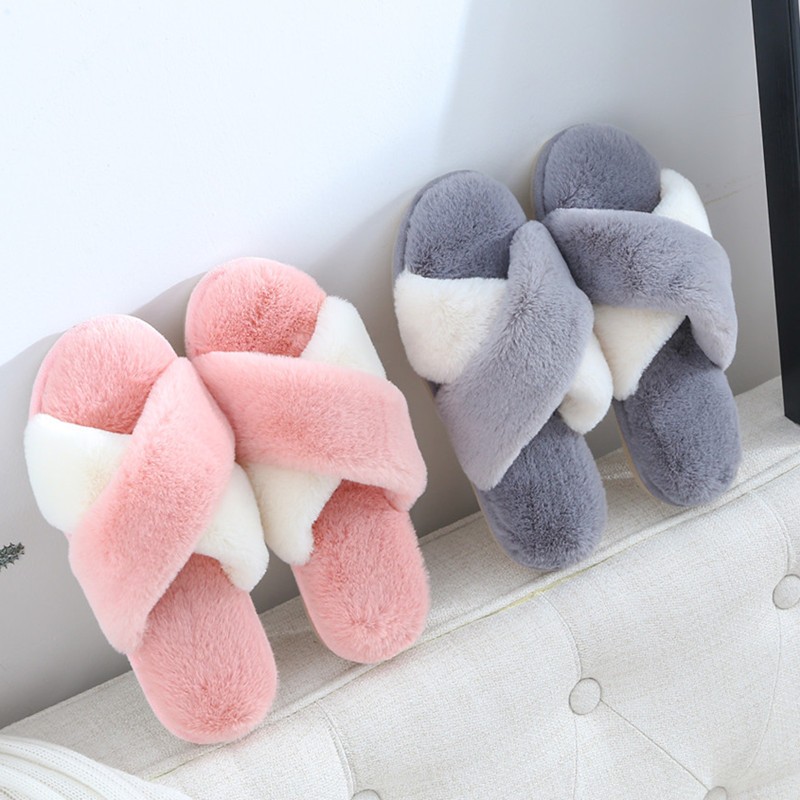 Dép Bông Quai Chéo Đế Cao Su chống trơn trượt, Lông Siêu Mềm Mịn DP95