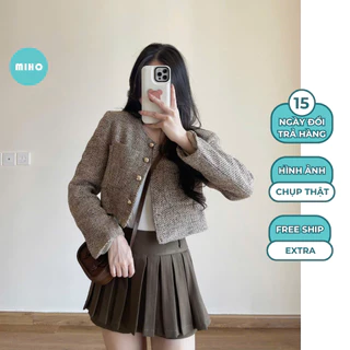 Áo khoác dạ kẻ croptop form tiểu thư Miho House