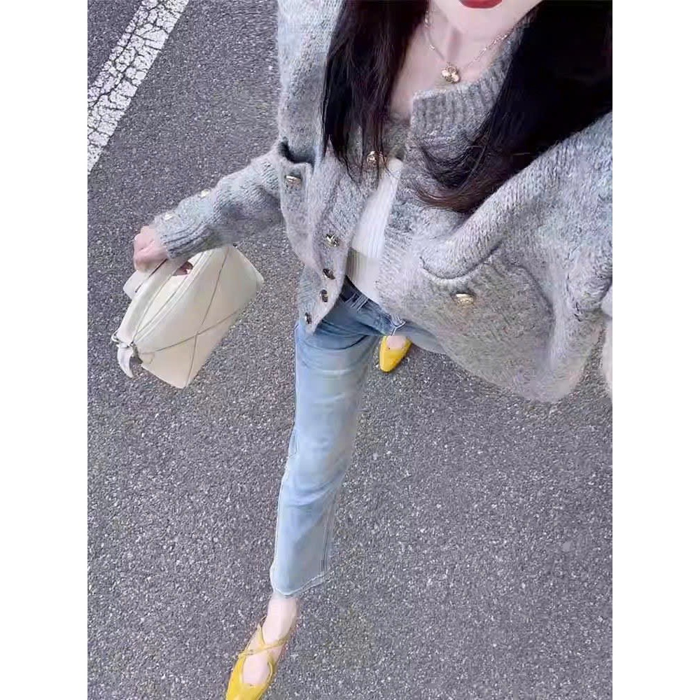 Áo khoác cardigan Cachee cúc đồng thu đông, áo len xám tiêu hottrend form vừa hàng Quảng Châu MT33 SP72