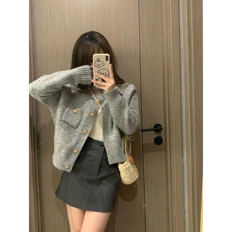 Áo khoác cardigan Cachee cúc đồng thu đông, áo len xám tiêu hottrend form vừa hàng Quảng Châu MT33 SP72