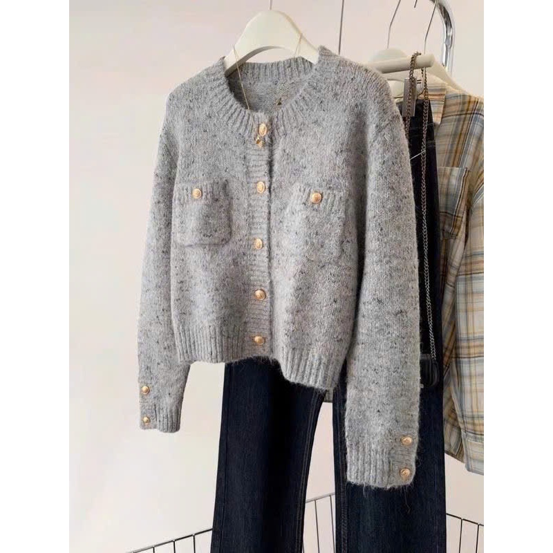 Áo khoác cardigan Cachee cúc đồng thu đông, áo len xám tiêu hottrend form vừa hàng Quảng Châu MT33 SP72