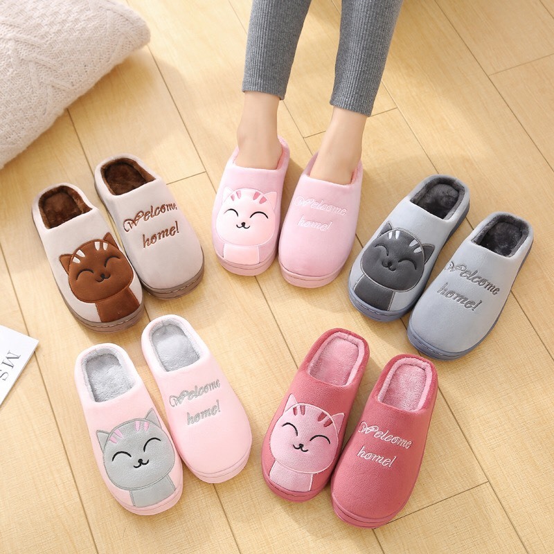 Dép Sục Bông Mèo Họa Tiết Hình Thú Đáng Yêu DP97